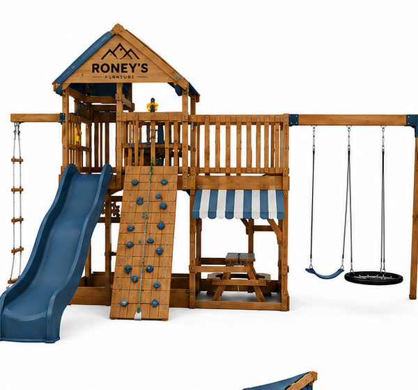 Roney's Furniture Kids Wooden Climbing Slide with Ladder and Green Slide