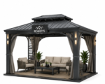 Roney's Furniture Modern Black Gazebo with Curtains and Outdoor Furniture Set - Image 2