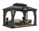 Roney's Furniture Modern Black Gazebo with Curtains and Outdoor Furniture Set - Image 3