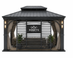 Roney's Furniture Modern Black Gazebo with Curtains and Outdoor Furniture Set - Image 4