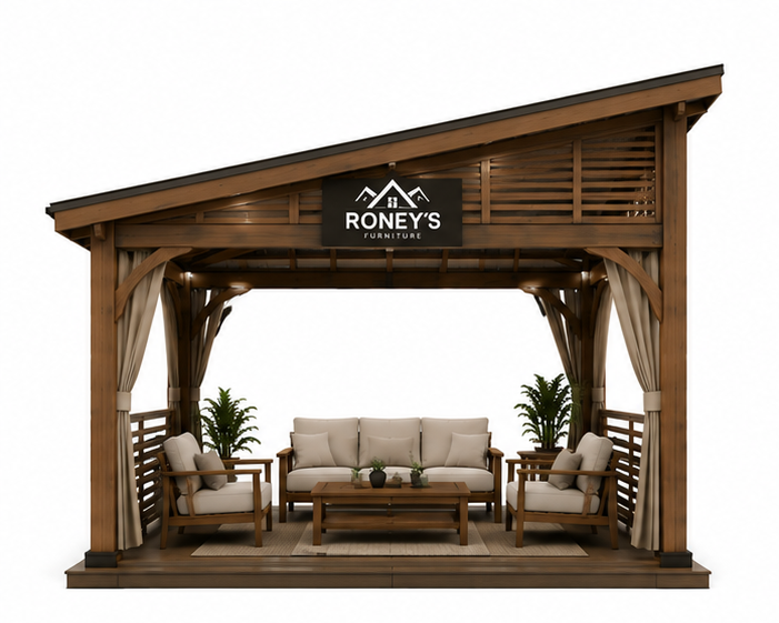 037_setB_image2_1_topleft Roney's Furniture Modern Wood-Tone Gazebo with Curtains and Outdoor Furniture Set - Image 1