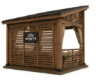 Roney's Furniture Modern Wood-Tone Gazebo with Curtains and Outdoor Furniture Set - Image 4