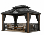 Roney's Furniture Modern Black and Wood Gazebo with Curtains - Image 2