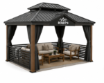 Roney's Furniture Modern Black and Wood Gazebo with Curtains - Image 3