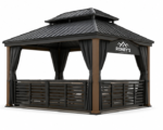 Roney's Furniture Modern Black and Wood Gazebo with Curtains - Image 4