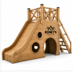 Roney's Furniture Wooden Play Tower with Dual Slides, Tunnel, and Round Windows - Image 2