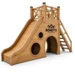 Roney's Furniture Wooden Play Tower with Dual Slides, Tunnel, and Round Windows - Image 3