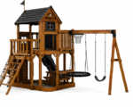Roney's Furniture Wooden Swing Set with Tower, Tube Slide, Rock Wall, and Picnic Table, Black Trim - Image 4