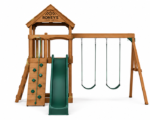 Roney's Furniture Wooden Swing Set with Rock Wall, Slide, and Swing Beam