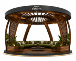 Roney's Furniture Round Wood-Slat Outdoor Gazebo Lounge with Seating