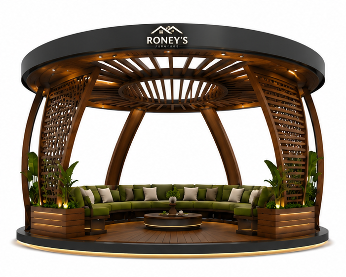 073_setC_image4_1_topleft Roney's Furniture Round Wood-Slat Outdoor Gazebo Lounge with Seating - Image 1