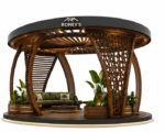 Roney's Furniture Round Wood-Slat Outdoor Gazebo Lounge with Seating - Image 2