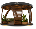 Roney's Furniture Round Wood-Slat Outdoor Gazebo Lounge with Seating - Image 4
