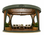 Roney's Furniture Round Wood-Slat Gazebo Lounge with Circular Window Cutouts