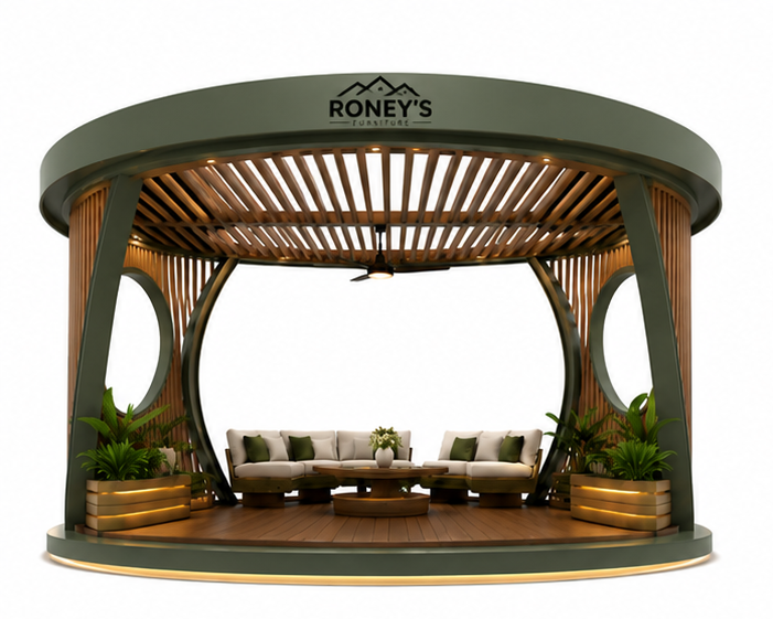 077_setC_image5_1_topleft Roney's Furniture Round Wood-Slat Gazebo Lounge with Circular Window Cutouts - Image 1