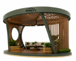 Roney's Furniture Round Wood-Slat Gazebo Lounge with Circular Window Cutouts - Image 2