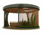 Roney's Furniture Round Wood-Slat Gazebo Lounge with Circular Window Cutouts - Image 3