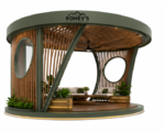 Roney's Furniture Round Wood-Slat Gazebo Lounge with Circular Window Cutouts - Image 4