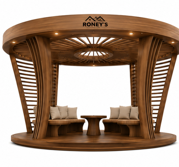 Roney's Furniture Round Wood-Slat Gazebo with Bench Seating