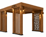 Roney's Furniture Square Wood Pergola with Decorative Slat Panels and Lighting - Image 2