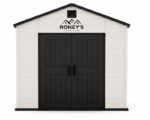 Roney's Furniture Outdoor Storage Shed with Double Doors, White and Black
