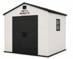 Roney's Furniture Outdoor Storage Shed with Double Doors, White and Black - Image 2