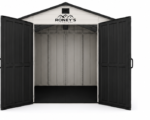 Roney's Furniture Outdoor Storage Shed with Double Doors, White and Black - Image 4