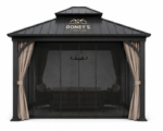 Roney's Furniture Modern Black Gazebo with Tan Curtains and Furniture Set - Image 4