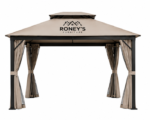 Roney's Furniture Soft-Top Gazebo with Tan Curtains