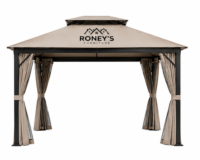 101_setC_image11_1_topleft Roney's Furniture Soft-Top Gazebo with Tan Curtains - Image 1