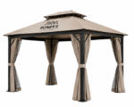 Roney's Furniture Soft-Top Gazebo with Tan Curtains - Image 2