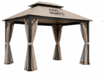 Roney's Furniture Soft-Top Gazebo with Tan Curtains - Image 3