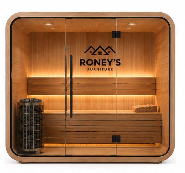 Roney's Furniture Rounded Cube Outdoor Sauna, Natural Wood Finish
