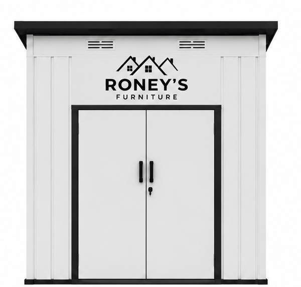 Roney's Furniture Lean-To Metal Storage Shed, White and Black