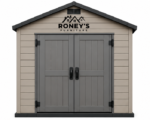 Roney's Furniture Lean-To Storage Shed with Gray Doors, Tan Finish
