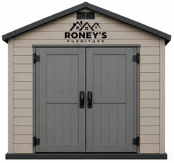 Roney's Furniture Lean-To Storage Shed with Gray Doors, Tan Finish