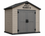 Roney's Furniture Lean-To Storage Shed with Gray Doors, Tan Finish - Image 3