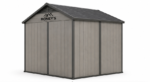 Roney's Furniture Gable-Roof Storage Shed with Shelving Interior, Gray-Wood Finish - Image 2
