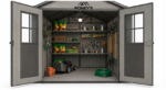 Roney's Furniture Gable-Roof Storage Shed with Shelving Interior, Gray-Wood Finish - Image 3