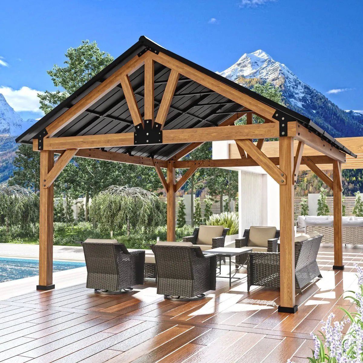 15Ft.Wx13Ft.DSolidWoodHardtopPatioGazebo-66777535.jpg JOYSIDE 15 ft. x 13 ft. Solid Cedar Wood Outdoor Patio Hardtop Gazebo - Image 1
