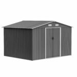 10X8 FT Outdoor Storage Shed, Metal Foundation & Lockable Doors, Tool Shed For Garden, Patio, Backyard, Lawn, Grey