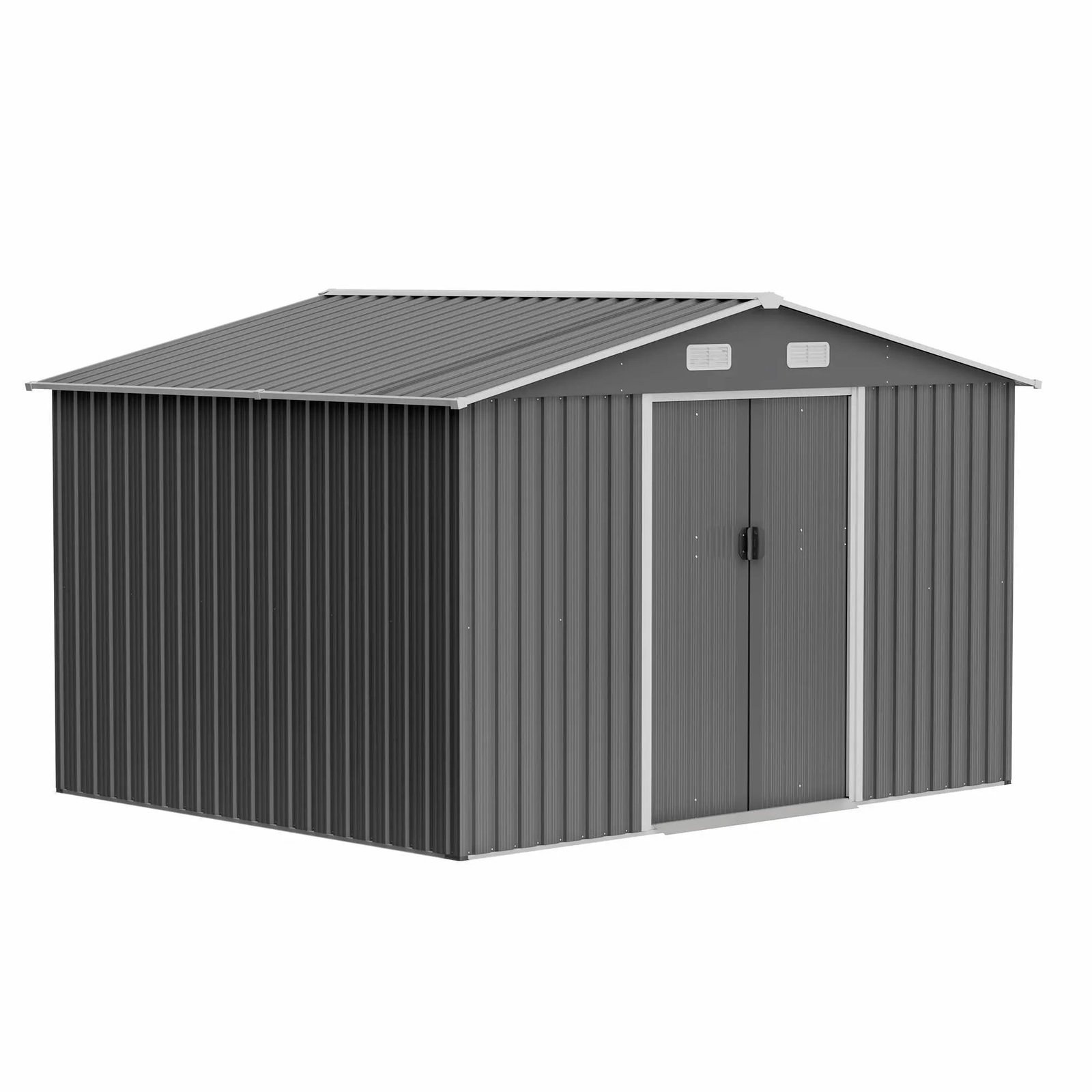 1911972758057914368.jpg 10X8 FT Outdoor Storage Shed, Metal Foundation & Lockable Doors, Tool Shed For Garden, Patio, Backyard, Lawn, Grey - Image 1