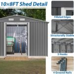 10X8 FT Outdoor Storage Shed, Metal Foundation & Lockable Doors, Tool Shed For Garden, Patio, Backyard, Lawn, Grey - Image 8