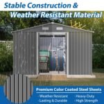 10X8 FT Outdoor Storage Shed, Metal Foundation & Lockable Doors, Tool Shed For Garden, Patio, Backyard, Lawn, Grey - Image 9