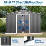 10X8 FT Outdoor Storage Shed, Metal Foundation & Lockable Doors, Tool Shed For Garden, Patio, Backyard, Lawn, Grey - Image 7