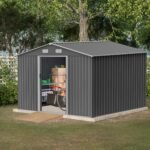10X8 FT Outdoor Storage Shed, Metal Foundation & Lockable Doors, Tool Shed For Garden, Patio, Backyard, Lawn, Grey - Image 4