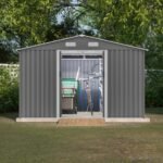 10X8 FT Outdoor Storage Shed, Metal Foundation & Lockable Doors, Tool Shed For Garden, Patio, Backyard, Lawn, Grey - Image 2