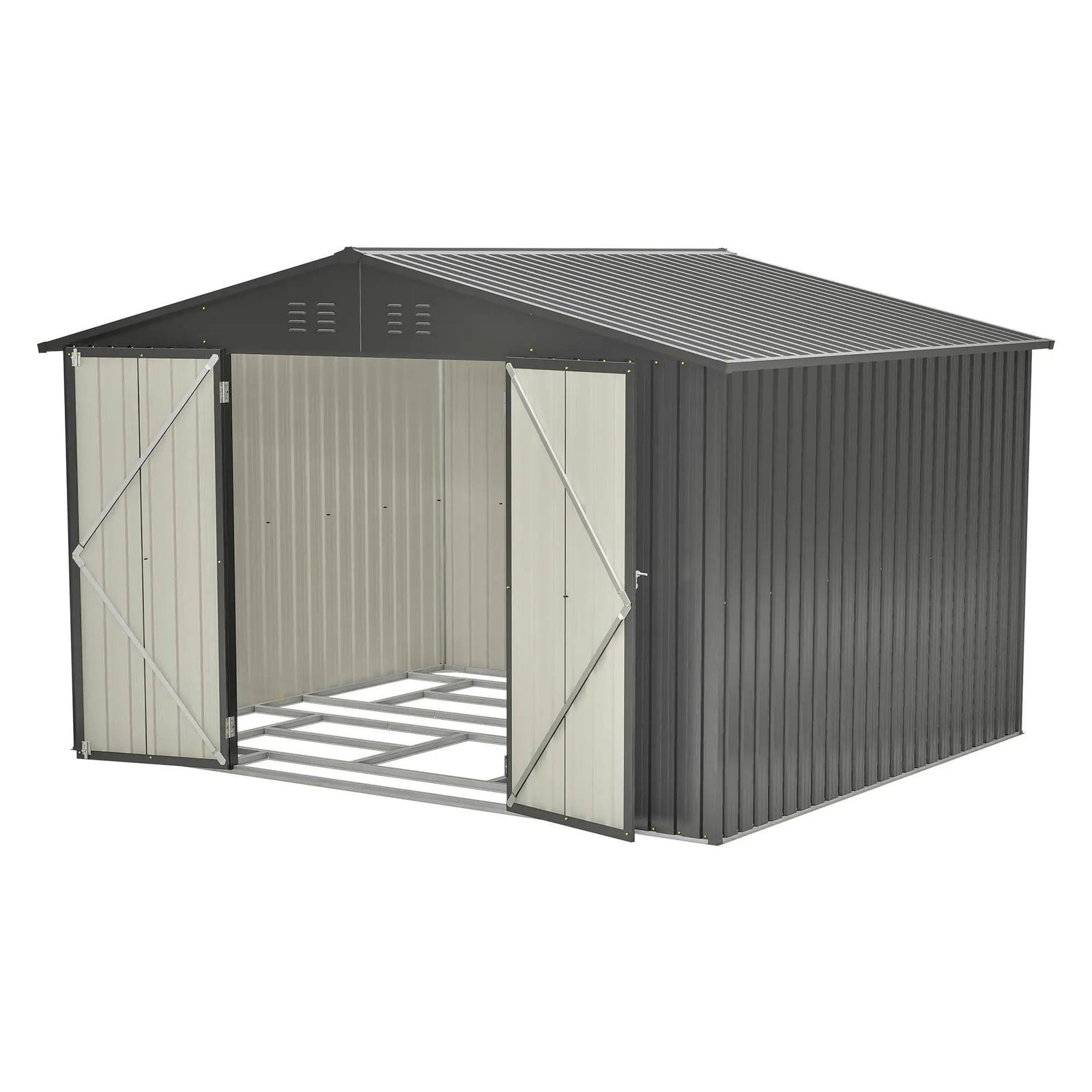 1914236254002876416.jpg 10X8 FT Outdoor Storage Shed, All Weather Metal Sheds With Lockable Doors, Tool Shed For Garden, Patio, Backyard, Lawn, Black - Image 1