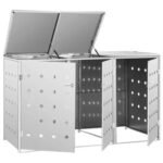 vidaXL Triple Wheelie Bin Shed 63.4 gal Stainless - Image 6