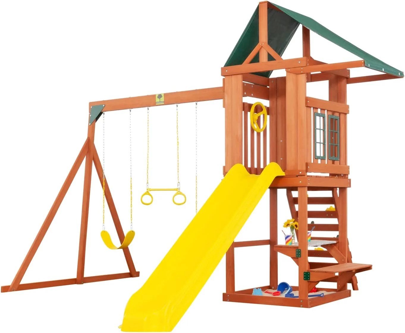61SGu7rDi6L._AC_SL1500-1.jpg Creative Cedar Designs Cedar Cottage Wooden Swing Set - Image 1
